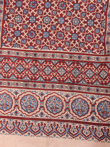 Salmon Pink Maroon Blue Mughal Nakashi Ajrakh Hand Block Printed Cotton Stole - S6317045