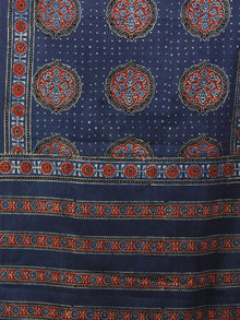Indigo Maroon Ivory Black Mughal Nakashi Ajrakh Hand Block Printed Cotton Stole - S63170126