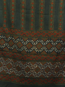 Dark Green Maroon Black Mughal Nakashi Ajrakh Hand Block Printed Cotton Stole - S63170132