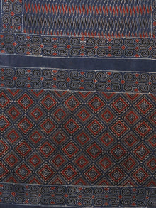 Indigo Maroon Ivory Black Mughal Nakashi Ajrakh Hand Block Printed Cotton Stole - S63170151