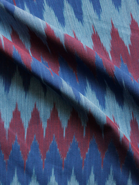 Royal Blue Maroon Grey Pochampally Hand Weaved Ikat Mercerised  Fabric Per Meter - F002F1424