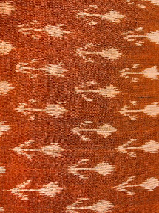 Rust Ivory Pochampally Hand Weaved Ikat Mercerised Cotton Fabric Per Meter - F002F1975