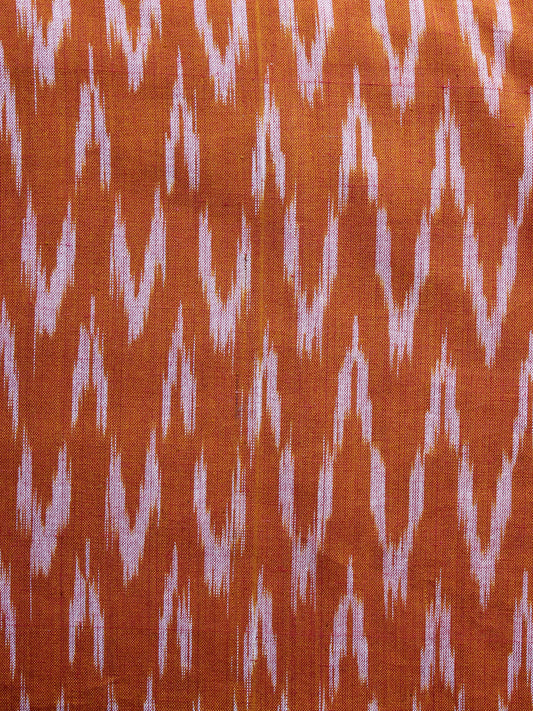 Orange White Pochampally Hand Weaved Ikat Fabric Per Meter - F003F1255
