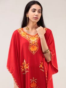 Red Aari Embroidered Kashmere Free Size Kaftan  - K12K028