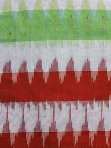 Green Red White Pochampally Hand Woven Ikat Fabric Per Meter - F002F977