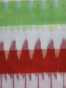 Green Red White Pochampally Hand Woven Ikat Fabric Per Meter - F002F977