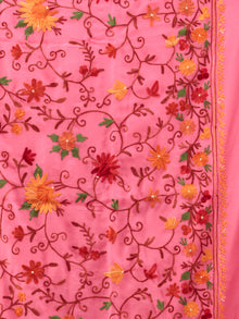 Pink Aari Embroidered Georgette Saree From Kashmir  - S031704622