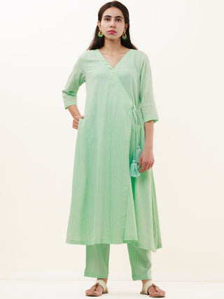 Roz Fiza Set Of Angrakha Kurta Pants Kota Dupatta