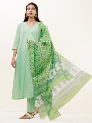 Roz Fiza Set Of Angrakha Kurta Pants Kota Dupatta