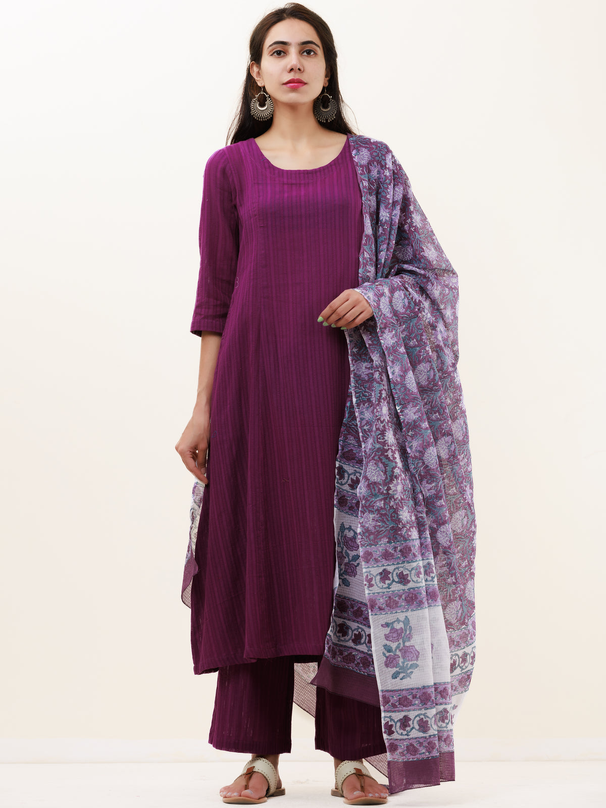 Roz Paro Set Of Kurta Pants Kota Dupatta
