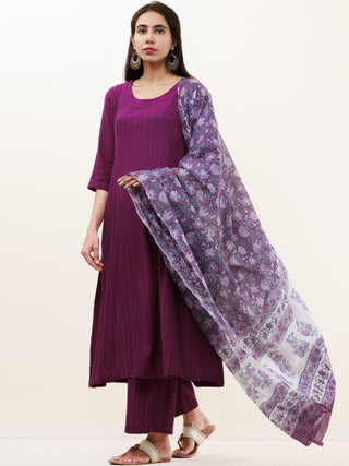 Roz Paro Set Of Kurta Pants Kota Dupatta