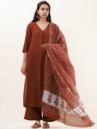 Roz Heena Set Of Kurta Pants Kota Dupatta