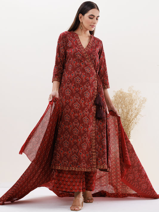 Utsav Ghazal Set Of Angrakha Kurta Pants Dupatta