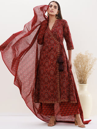 Utsav Ghazal Set Of Angrakha Kurta Pants Dupatta