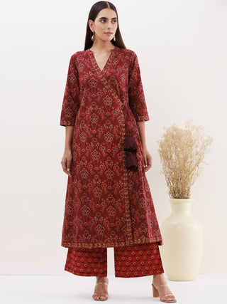 Utsav Ghazal Set Of Angrakha Kurta Pants Dupatta