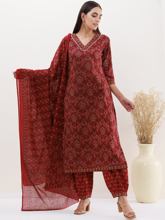 Utsav Shirat Set Of Kurta Afghani Pants Dupatta