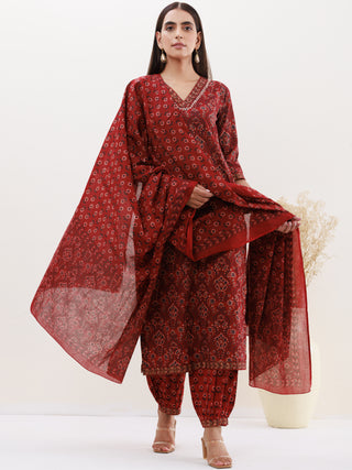 Utsav Shirat Set Of Kurta Afghani Pants Dupatta