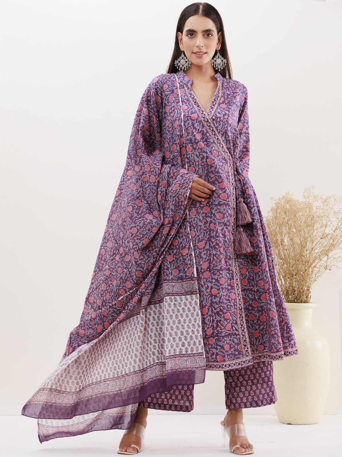 Utsav Divya Set Of Angrakha Kurta Pants Dupatta