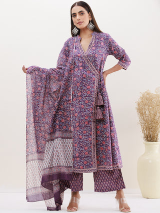 Utsav Divya Set Of Angrakha Kurta Pants Dupatta