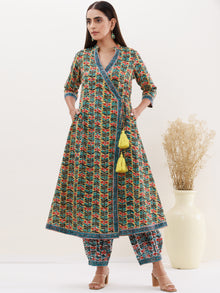 Gazal Pari Set Of Angrakha Kurta Pants Kota Doria Dupatta