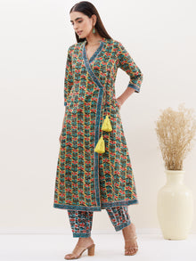 Gazal Pari Set Of Angrakha Kurta Pants Kota Doria Dupatta