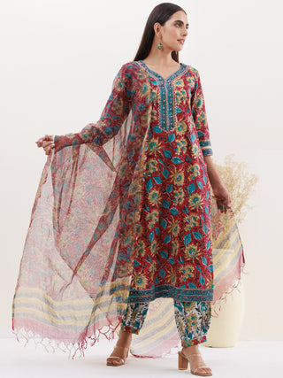 Gazal Ria Set Of Kurta Salwar Pants Kota Doria Dupatta