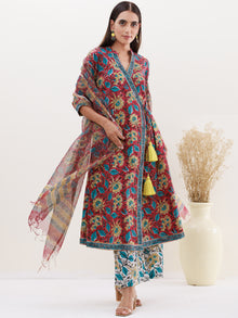 Gazal Sunaina Set Of Angrakha Kurta Pants Kota Doria Dupatta