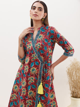 Gazal Sunaina Set Of Angrakha Kurta Pants Kota Doria Dupatta