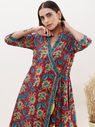 Gazal Sunaina Set Of Angrakha Kurta Pants Kota Doria Dupatta