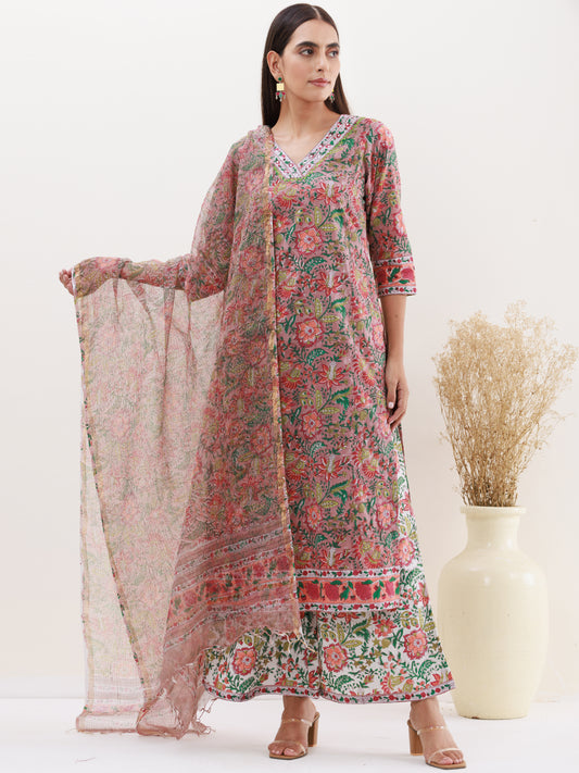 Gazal Falak Set Of Kurta Palazzo Kota Doria Dupatta