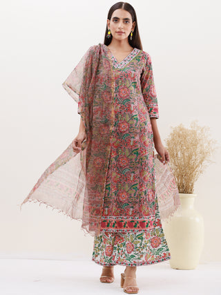 Gazal Falak Set Of Kurta Palazzo Kota Doria Dupatta