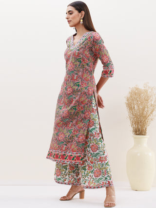 Gazal Falak Set Of Kurta Palazzo Kota Doria Dupatta