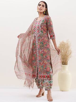 Gazal Aina Set Of Kurta Salwar Pants Kota Doria Dupatta