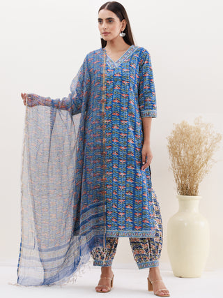 Gazal Nazmil Set Of Kurta Salwar Pants Kota Doria Dupatta