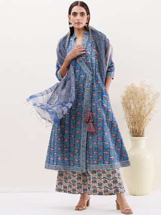 Gazal Karuna Set Of Angrakha Kurta Pants Kota Doria Dupatta