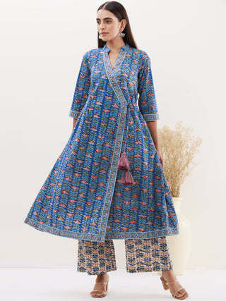 Gazal Karuna Set Of Angrakha Kurta Pants Kota Doria Dupatta