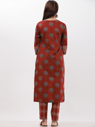Ajrakh Lavanya Set Of Kurta Pants Dupatta