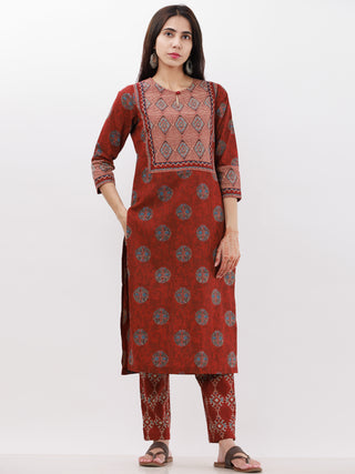 Ajrakh Lavanya Set Of Kurta Pants Dupatta