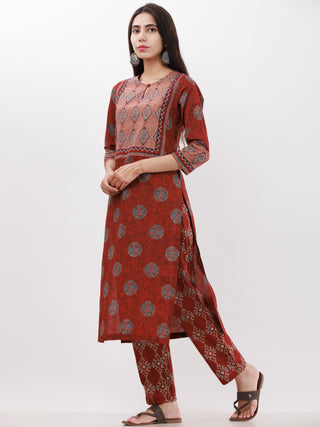 Ajrakh Lavanya Set Of Kurta Pants Dupatta