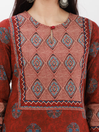 Ajrakh Lavanya Set Of Kurta Pants Dupatta