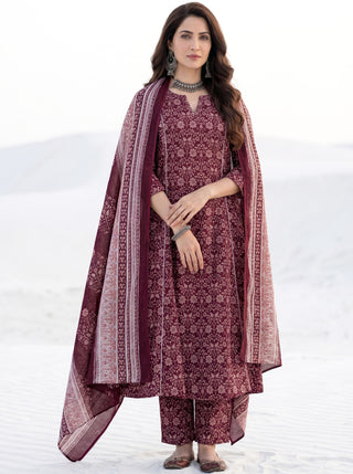 Ania Aishani Set Of Kali Kurta Pants & Dupatta