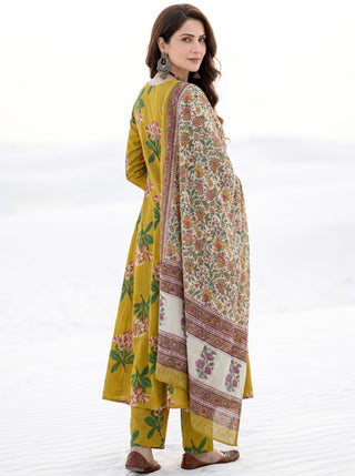 Aina Saumya Set Of Kali Kurta Pants & Dupatta