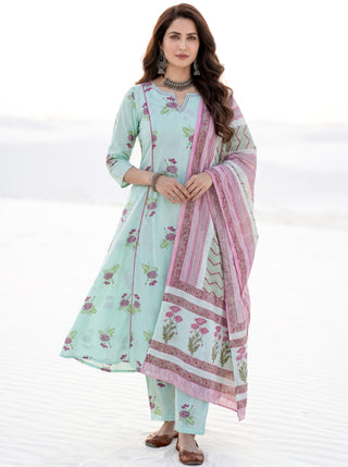 Aina Simran Set Of Kali Kurta Pants & Dupatta