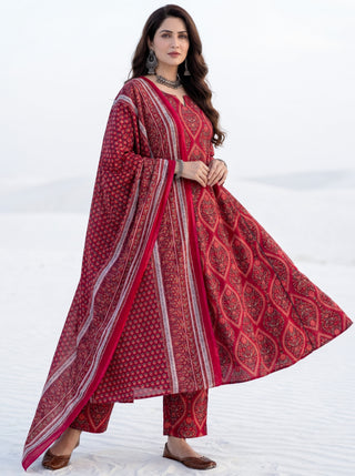 Aina Roza Set Of Kali Kurta Pants & Dupatta