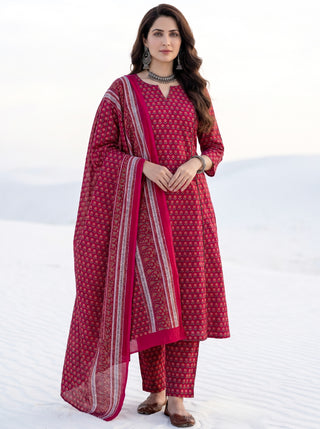 Aina Meenal Set Of Kali Kurta Pants & Dupatta