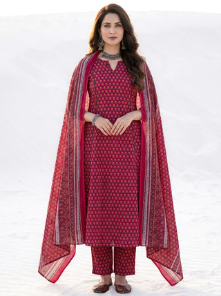 Aina Meenal Set Of Kali Kurta Pants & Dupatta