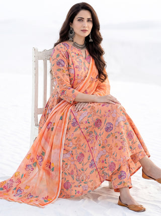 Aina Sonam Set Of Kali Kurta Pants & Dupatta
