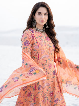 Aina Sonam Set Of Kali Kurta Pants & Dupatta