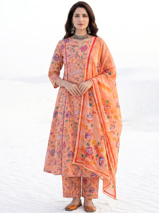 Aina Sonam Set Of Kali Kurta Pants & Dupatta