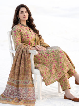 Aina Drishti Set Of Kali Kurta Pants & Dupatta